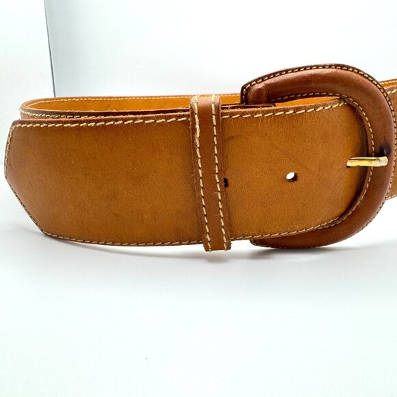 Leather Tan Camel Brown Belt Spain Womens Vintage  Size L - Picture 7 of 10